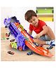 Happy Hues Dinosaur Storage Truck Toy-with Foldable Sliding 25-Inch Race Track and 2 mini Cars Transformable Into Standing Dinosaur-Toddler Car Toys Set for Kids Boys Girls- Purple
