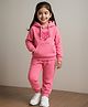 Mark & Mia Terry Knit Full Sleeves  Winter Wear Hooded Sweatshirt & Lounge Pant Set With Kangaroo Pocket & Floral Applique - Pink