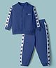 Mark & Mia Terry Knit Full Sleeves Front Zipper Winter Wear T-Shirt & Pant Set With Bear Embroidery - Navy Blue