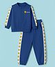 Mark & Mia Terry Knit Full Sleeves Front Zipper Winter Wear T-Shirt & Pant Set With Bear Embroidery - Navy Blue