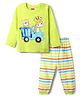 Babyhug Cotton Knit Full Sleeves Night Suit With Animal Print - Green