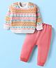 Babyhug Knit Full Sleeves Pullover Sweater Set with Floral Design - Pink