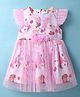 ToffyHouse Woven Frill Sleeves Frock With Floral Print & Mesh Detailing - Pink
