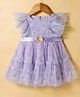 ToffyHouse Woven Frill Sleeves Frock with Bow Applique & Floral Print - Lavender
