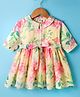 ToffyHouse Woven Half Sleeves Floral Printed Frock with Belt - Multicolor