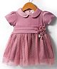 ToffyHouse Woven Half Sleeves Solid Color Frock with Floral Applique - Rose Gold