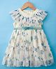 ToffyHouse Woven Frill Sleeves Frock With Floral Print & Bow Applique - Light Blue