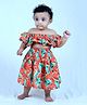 Tilism Cotton Woven Off Shoulder Sleeves Watermelons Printed Top & Coordinating Skirt Set - Orange