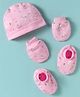 Simply Interlock Knit Cap Mitten & Booties Set with Animal Print Pink - Diameter 10 cm