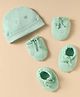 Simply Interlock Knit Caps Mitten & Booties Set With Monkey Print Light Green - Diameter 11.5 cm