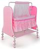 BUBBLEBABY Premium Baby Dot Cradle With Mosquito Net All 360 Rotating Wheels With Wheel Lock Storage Basket - Pink