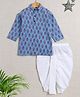 The Magic Wand Cotton Full Sleeves Floral Motifs Printed Kurta Dhoti Set - Blue