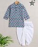 The Magic Wand Cotton Full Sleeves Floral Motifs Printed Kurta Dhoti Set - Blue
