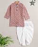 The Magic Wand Cotton Full Sleeves Floral Motifs Printed Kurta Dhoti Set - Peach