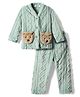 Mark & Mia Full Sleeves Front Open Winter Wear Co-Ord Night Suit with Knit Design & Bear Applique - Sea Green
