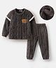 Mark & Mia Full Sleeves Winter Wear Night Suit with Cable Knit Design & Patch Detailing - Charcoal Grey