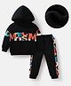 Mark & Mia Full Sleeves  Hooded Winter Wear Sweatshirt & Lounge Pant Set with Text Print - Black