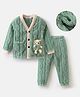 Mark & Mia Full Sleeves Front Open Winter Wear Night Suit with Teddy Bear Applique & Cable Knit Design - Green