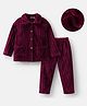 Mark & Mia Full Sleeves Front Open Co-ords Winter Wear Night Suit - Maroon