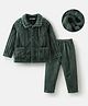 Mark & Mia Full Sleeves Front Open Co-ords Winter Wear Night Suit - Green