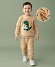 Mark & Mia Full Sleeves Winter Wear Fur Sweatshirt & Lounge Pant Set with Dino Patch Detailing - Beige