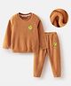 Mark & Mia Full Sleeves Co-Ord Winter Wear Night Suit with Smiley Patch - Brown