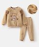 Mark & Mia Full Sleeves Winter Wear Fur Sweatshirt & Lounge Pant Set with Bear Patch Detailing - Beige
