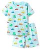 Babyhug Cotton Knit Half Sleeves Co-ords Shorts Night Suit With Vehicle Print - Light Blue