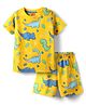 Babyhug Cotton Knit Half Sleeves Shorts Co-Ord Night Suit With Dino Print - Yellow