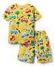 Babyhug Cotton Knit Half Sleeves Co-ords Shorts Night Suit With Vehicle Print - Yellow