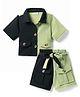 CrayonFlakes Knit Half Sleeves Colour Blocked Textured Shirt & Shorts Set - Black & Green