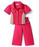 CrayonFlakes Knit Half Sleeves Colour Blocked Top & Palazzo Set - Pink
