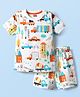Babyhug Cotton Knit Half Sleeves Co-ords Shorts Night Suit With Vehicle Print - White