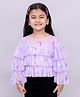 Lil' Drama Full Bell Sleeves Butterfly Foil Printed Layered Top - Lavender