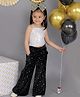 Lil' Drama Sleeveless Sequins Embellished Spaghetti Top & Foil Stars Printed Flared Pant Set - Black & White