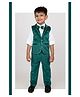 LITTLE COLLARS Velvet Full Sleeves Sequins Embellished 3 Piece Party Suit Set With Bow - Green