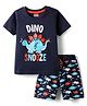 Babyhug Cotton Knit Half Sleeves Shorts Night Suit With Dino Print - Navy Blue