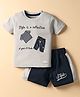 Little Darlings Single Jersey Knit Half Sleeves T-Shirt & Shorts Set With Text Print & Applique - Light Grey