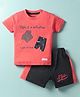 Little Darlings Single Jersey Knit Half Sleeves T-Shirt & Shorts Set With Text Print & Applique - Red