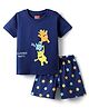 Babyhug Cotton Knit Half Sleeves Shorts Night Suit With Monsters Print - Navy Blue