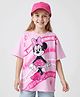 HoneyHap Disney Single Jersey Knit Drop Shoulder Half Sleeves Oversized T-Shirt With Minnie Mouse Graphics - Pink