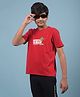 CRIMSOUNE CLUB Cotton Half Sleeves Palm Tree Printed Tee - Red