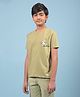 CRIMSOUNE CLUB Cotton Half Sleeves Inch Tape Printed Tee - Olive Green