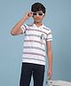 CRIMSOUNE CLUB Half Sleeves Cotton Striped & Dinosaur Printed Hooded Tee - White