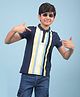 CRIMSOUNE CLUB Cotton Half Sleeves Striped Polo Tee - Navy Blue