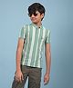 CRIMSOUNE CLUB Cotton Half Sleeves Striped Polo Tee - Green