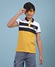 CRIMSOUNE CLUB Cotton Half Sleeves Patch Detailed Colour Blocked Polo Tee - Mustard