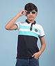 CRIMSOUNE CLUB Cotton Half Sleeves Patch Detailed Colour Blocked Polo Tee - Navy Blue