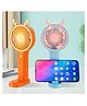 Oskart Portable rechargeable table fan  3 hr backup, three speed modes, mini fan with adjustable settings, battery operated, perfect for home, office, small spaces; budget-friendly fan (Assorted Color)