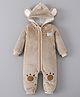 Mark & Mia Full Sleeves Front Open Hooded Winter Wear Romper with Bear Applique - Khaki